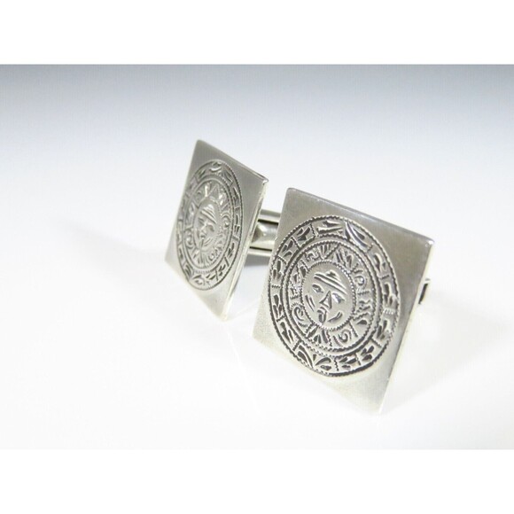 Vintage Mayan Calendar Sterling Silver Cufflink Set by Horacio De La Parra - 20m - Picture 4 of 9